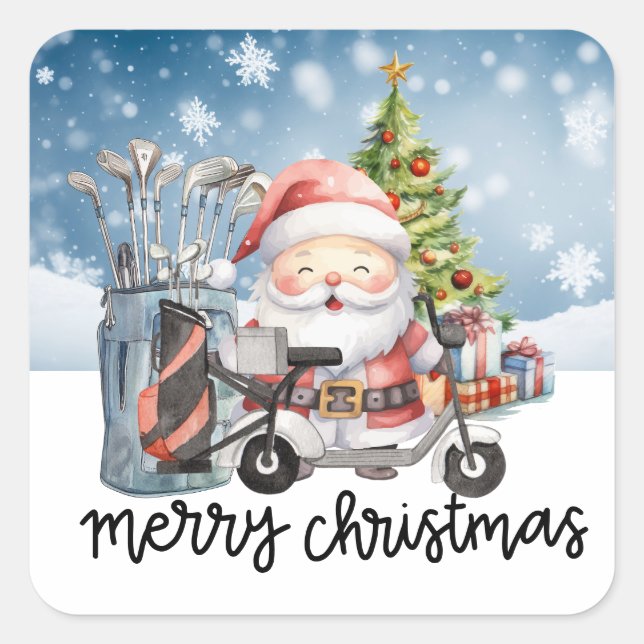 Pegatina Cuadrada Navidades de golf Cat Golfer (Anverso)