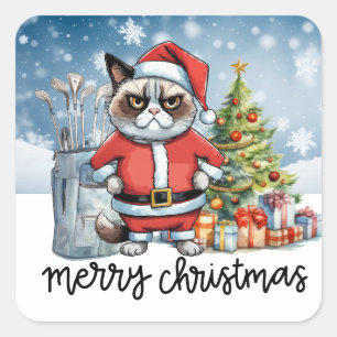 Pegatina Cuadrada Navidades de golf Cat Golfer