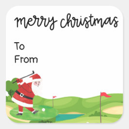 Pegatina Cuadrada Navidades de golf con Santa Claus para divertidos 