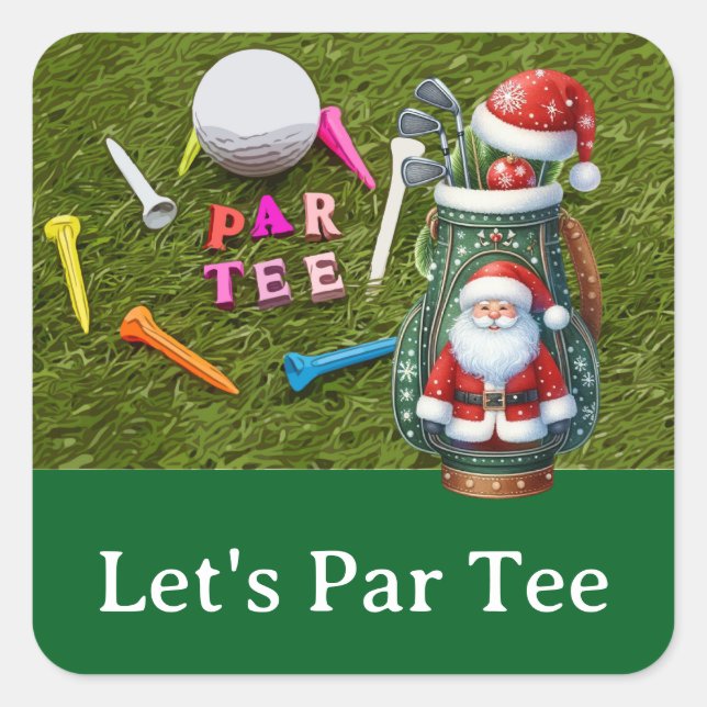 Pegatina Cuadrada Navidades de golf Let's Par tee con bolso de golf (Anverso)