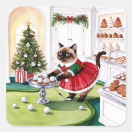 Pegatina Cuadrada Navidades de golf temáticos para Cat Lover Golfer