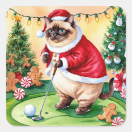 Pegatina Cuadrada Navidades de golf temáticos para Cat Lover Golfer