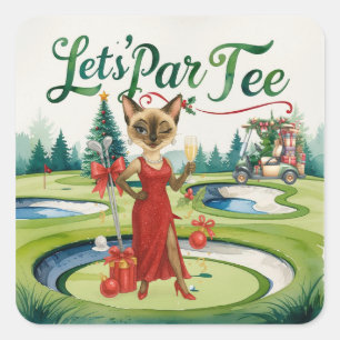 Pegatina Cuadrada Navidades de golf vamos a ir por fiesta de golf