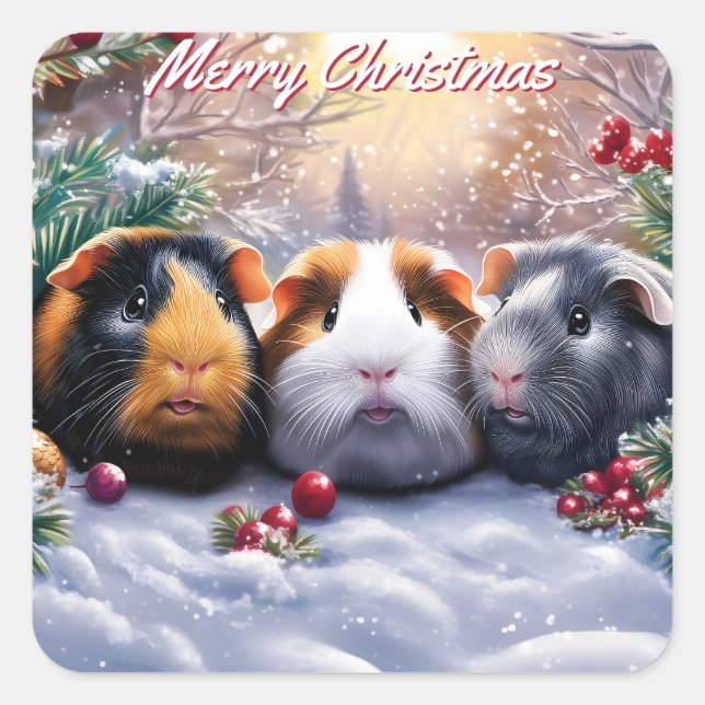 Pegatina Cuadrada Navidades de Guinea Pigs Winter Wonderland (Anverso)