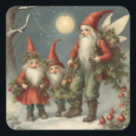 Pegatina Cuadrada Navidades de hadas ganan familia en bosque de invi<br><div class="desc">Navidades ilustracion de cuento de hadas</div>