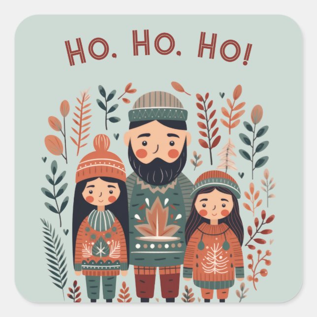 Pegatina Cuadrada Navidades de Higge Familia Escandinava Acogedora (Anverso)
