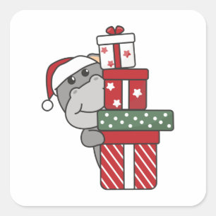 Pegatina Cuadrada Navidades de Hippo entregan animales de invierno H