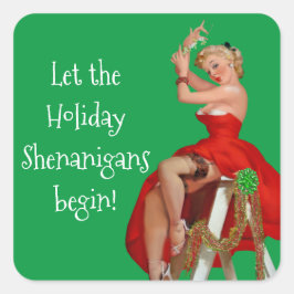 Pegatina Cuadrada Navidades de Holiday Shenanigans Retro Pinup