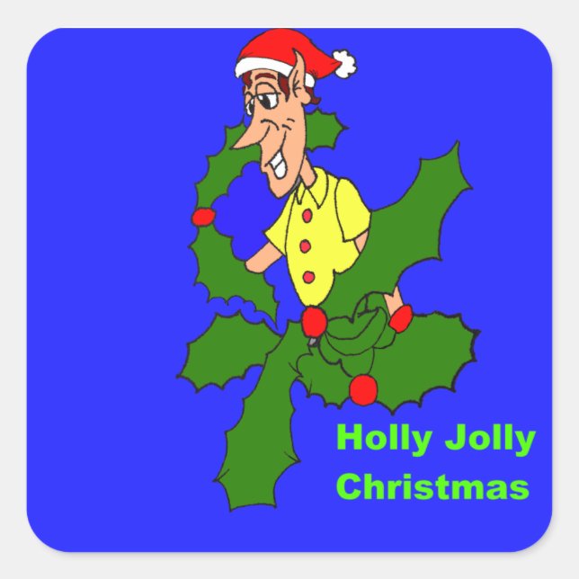 Pegatina Cuadrada Navidades de Holly Jolly (Anverso)
