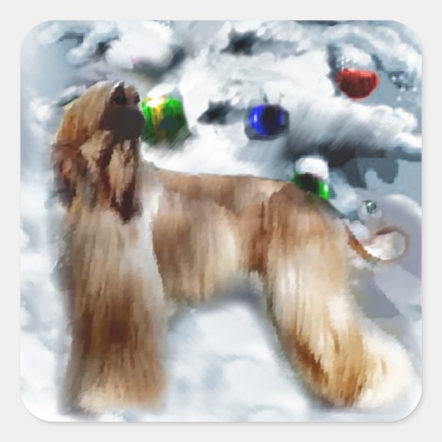 Pegatina Cuadrada Navidades de Hound de Afganistán (Anverso)