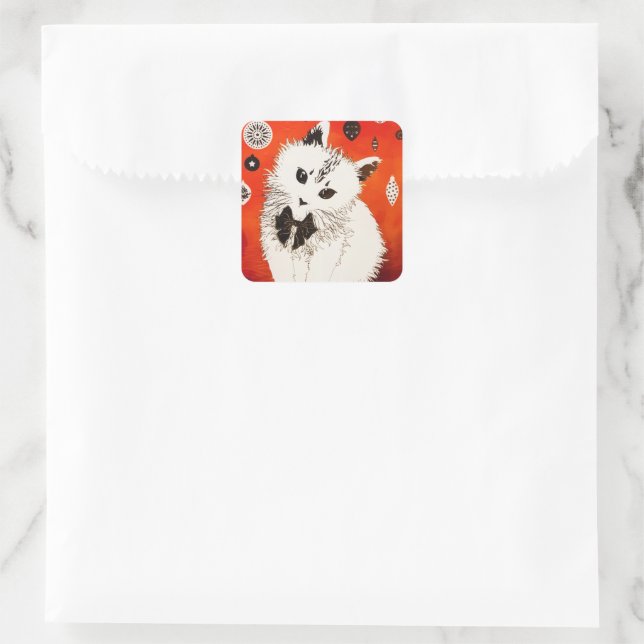 Pegatina Cuadrada Navidades de invierno de gato con sabor a oro (Bolso)