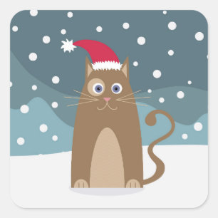 Pegatina Cuadrada Navidades de invierno vacaciones santa cat