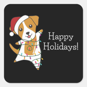 Pegatina Cuadrada Navidades de Jack Russel Perros de Animales de Inv