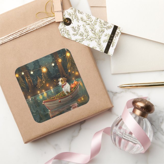Pegatina Cuadrada Navidades de Jack Russell (Regalar)