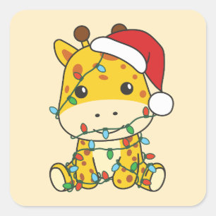 Pegatina Cuadrada Navidades de jirafa en invierno animan jirafas