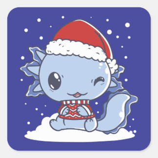 Pegatina Cuadrada Navidades de Kawaii Axolotl
