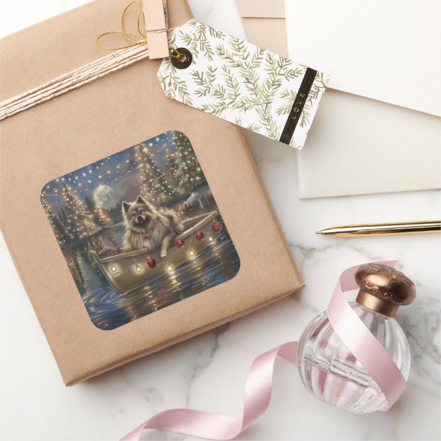 Pegatina Cuadrada Navidades de Keeshond Voyage festivo (Regalar)