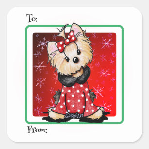 Pegatina Cuadrada Navidades de KiniArt Yorkie