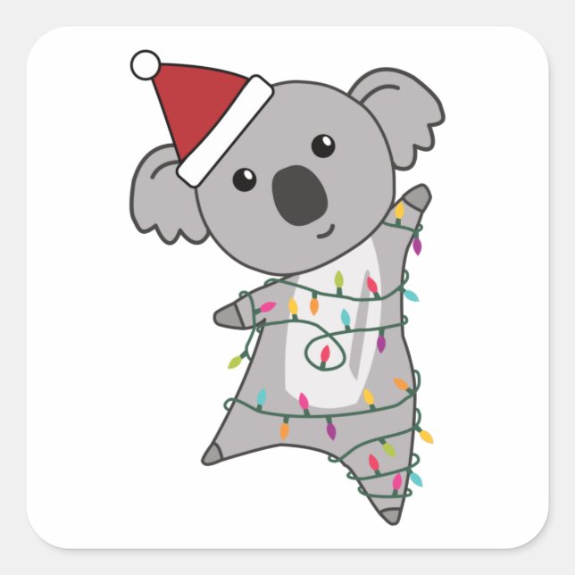 Pegatina Cuadrada Navidades de Koala Luces de Hada Animales Cuidados (Anverso)