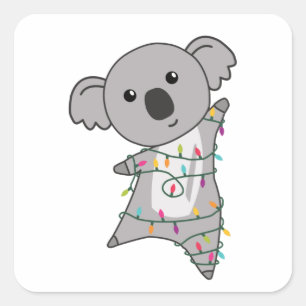 Pegatina Cuadrada Navidades de Koala Luces de Hada Animales Cuidados