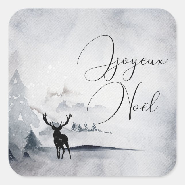 Pegatina Cuadrada Navidades de la acuarela gris y salvaje (Anverso)