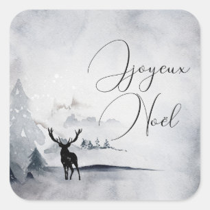 Pegatina Cuadrada Navidades de la acuarela gris y salvaje