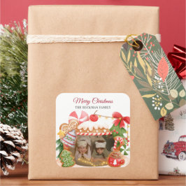 Pegatina Cuadrada Navidades de la Casa de Gingerbread personalizado