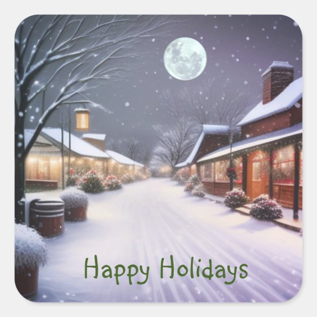 Pegatina Cuadrada Navidades de la ciudad rural (Anverso)