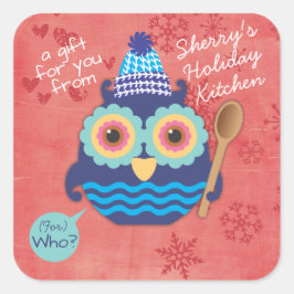 Pegatina Cuadrada Navidades de la cuchara de mezcla de búho galletas