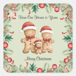 Pegatina Cuadrada Navidades de la familia Cute Gingerbread Cookie