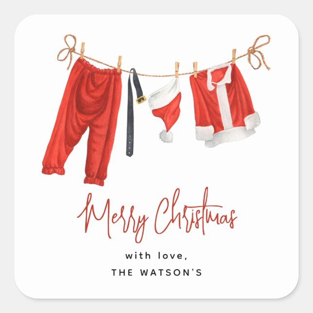 Pegatina Cuadrada Navidades de la Fiesta de la Ropa de Santa Claus (Anverso)