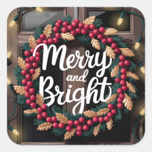 Pegatina Cuadrada Navidades de la guirnalda de los cerezos rojos viv