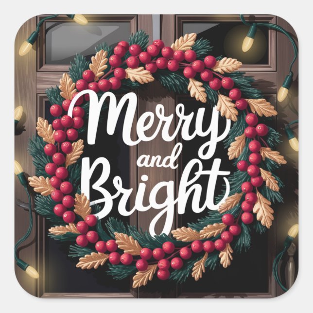 Pegatina Cuadrada Navidades de la guirnalda de los cerezos rojos viv (Anverso)