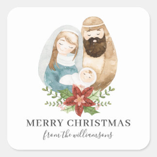 Pegatina Cuadrada Navidades de la Natividad de las Acuarelas | Nombr