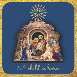 Pegatina Cuadrada Navidades de la Natividad Religiosos siguen a la e