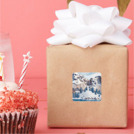 Pegatina Cuadrada Navidades de la nieve de Mount Rushmore