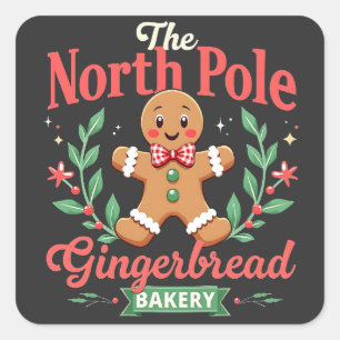 Pegatina Cuadrada Navidades de la panadería Gingerbread del Polo Nor