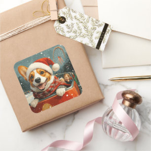 Pegatina Cuadrada Navidades de la Pascua de Bangalo de Perro de Base