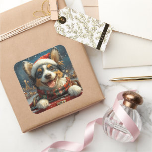 Pegatina Cuadrada Navidades de la Pascua de Ruedas de Perro Azul Hee