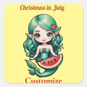 Pegatina Cuadrada Navidades de la Sirenita de Julio Thunder_Cove