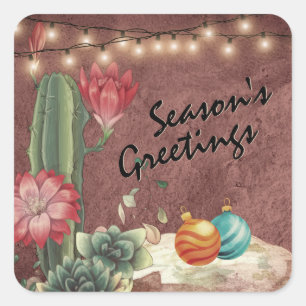 Pegatina Cuadrada Navidades de la temporada de saludos y suculentos