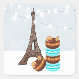 Pegatina Cuadrada Navidades de la Torre Eiffel y de los Macarons de 