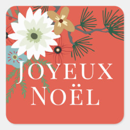 Pegatina Cuadrada Navidades de las Flores de Invierno de Joyeux Noël