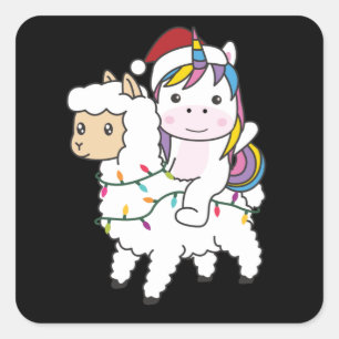 Pegatina Cuadrada Navidades de Llama de Unicorn Niegan Animales De I