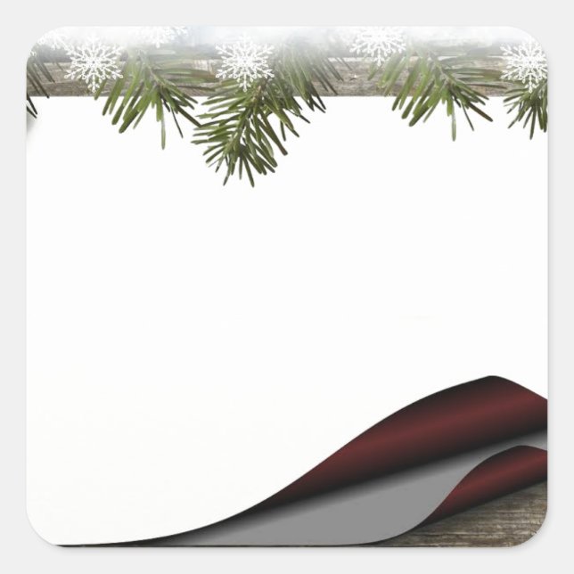 Pegatina Cuadrada Navidades de madera rústica o impresión invernal (Anverso)