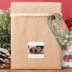 Pegatina Cuadrada Navidades de máquina de escribir minimalistas Pega