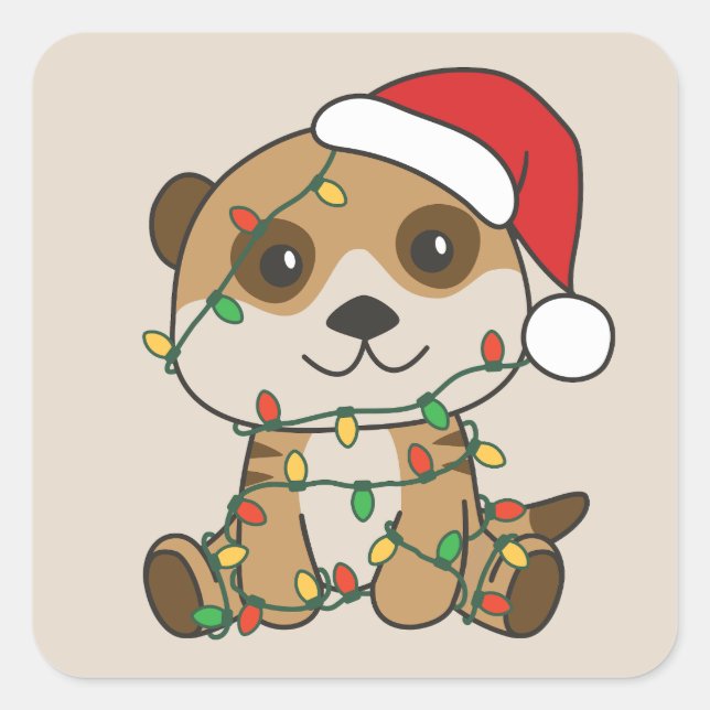 Pegatina Cuadrada Navidades de Meerkat Animales De Invierno Vacacion (Anverso)