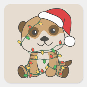Pegatina Cuadrada Navidades de Meerkat Animales De Invierno Vacacion