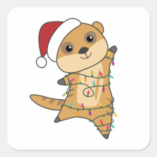 Pegatina Cuadrada Navidades de Meerkat Nieve Animales De Invierno
