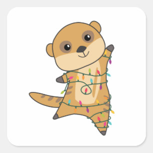 Pegatina Cuadrada Navidades de Meerkat Nieve Animales De Invierno
